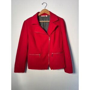 Chico's Red Waffle Knit Asymmetrical Zip Moto Jacket Size 1 Medium